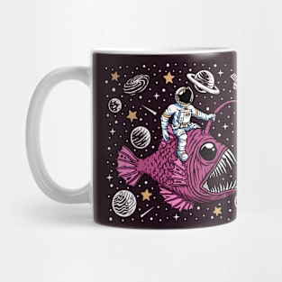 Astronaut Riding an Angler Fish // Funny Outer Space Cartoon Mug